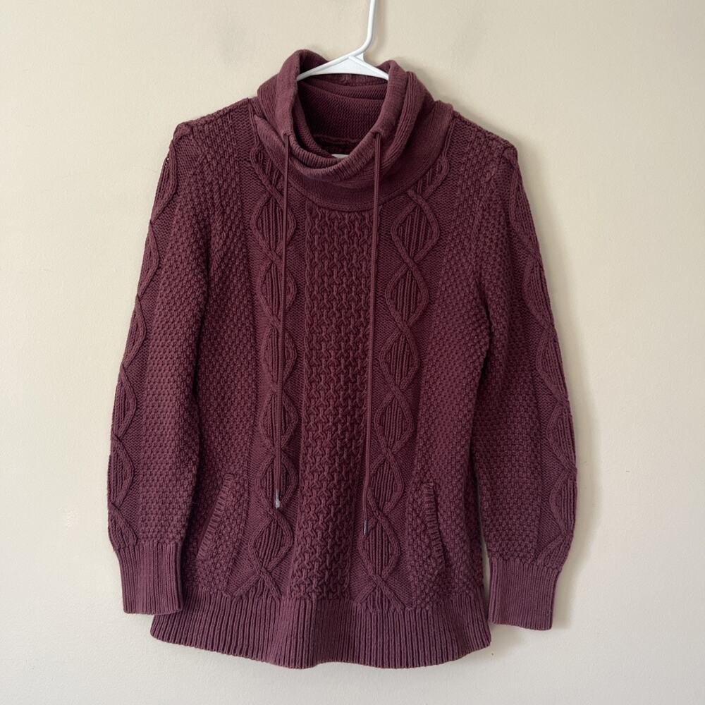 Women's LL BEAN Signature Fisherman Cable Knit Sweater Cowl Funnel Neck Medium
